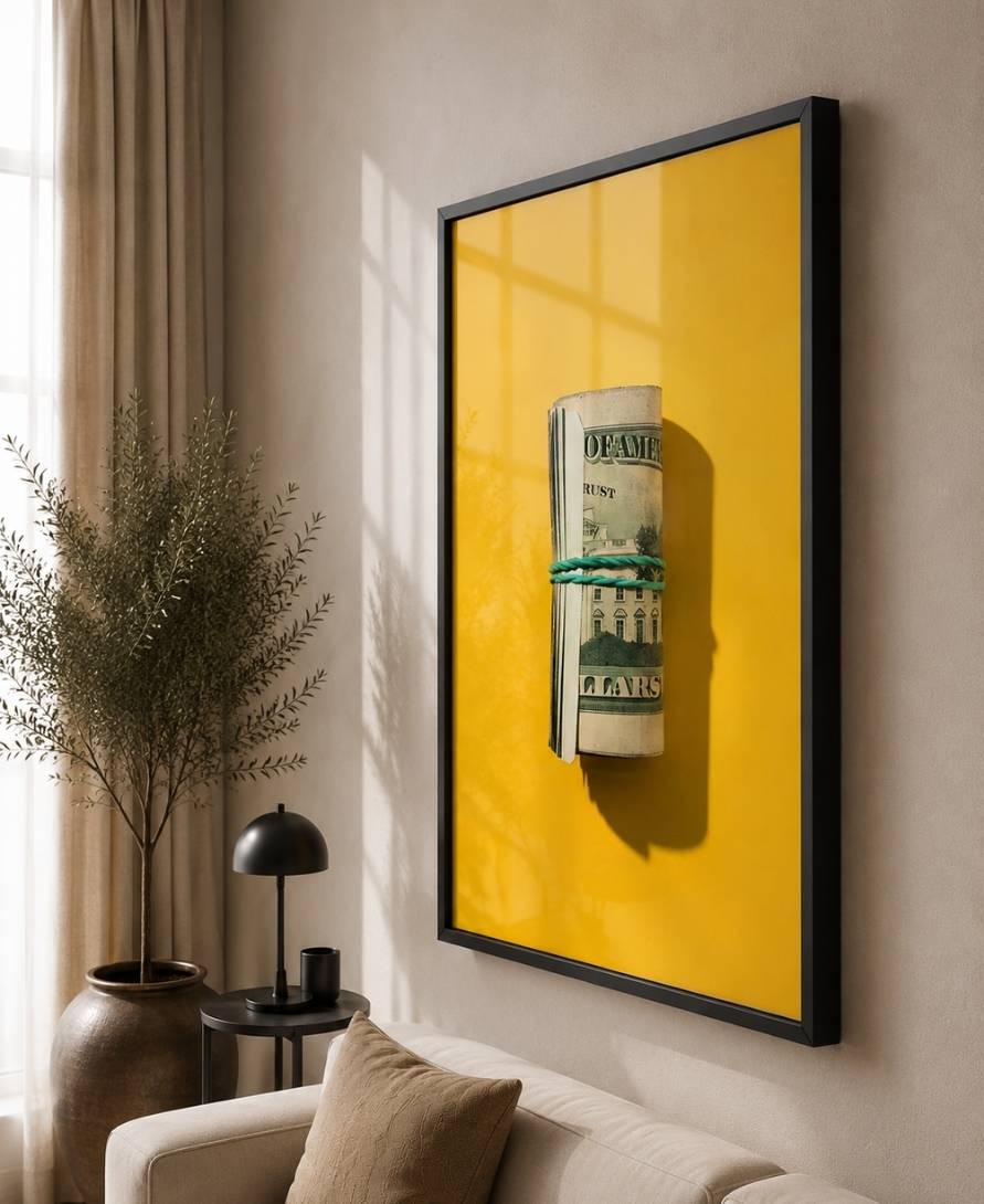 Rolled Up Dollar Bills Stack On Yellow Background
