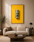 Rolled Up Dollar Bills Stack On Yellow Background
