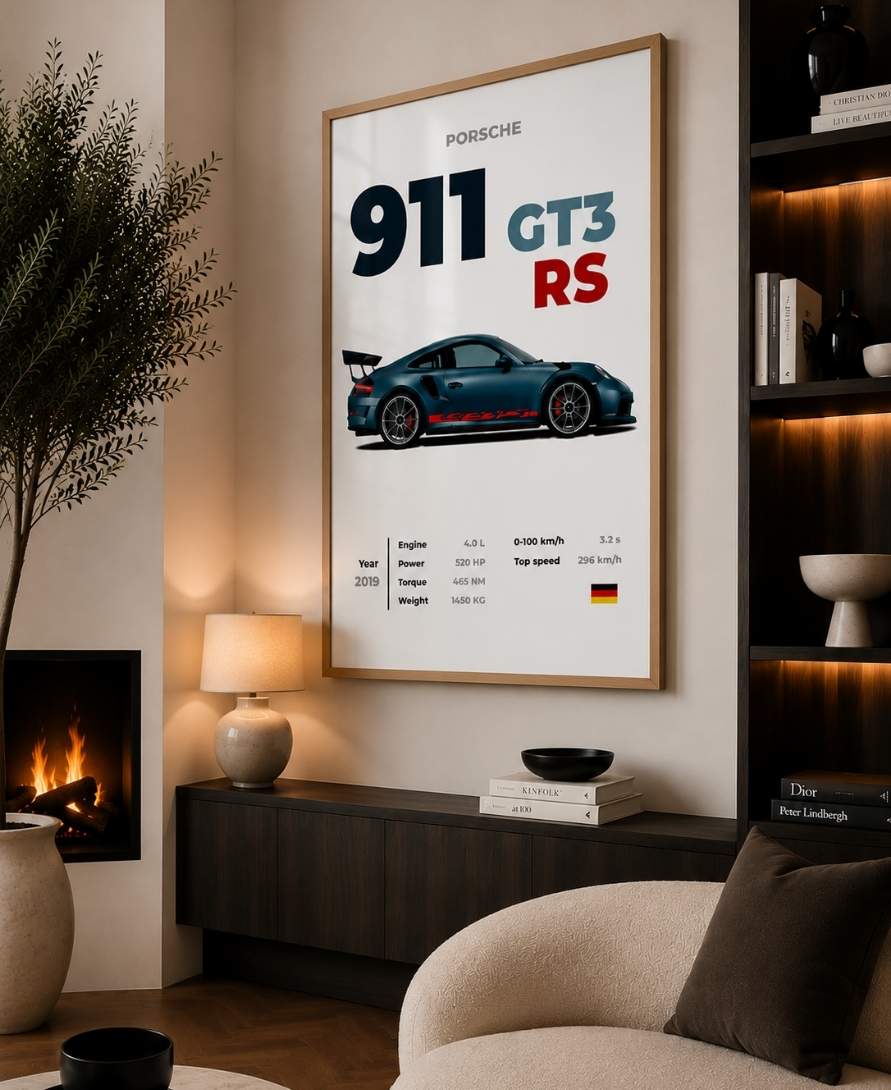 Blue Porsche 911 GT3 RS With Specs