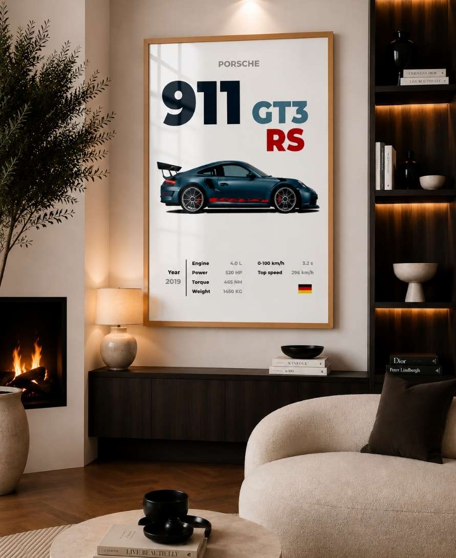 Blue Porsche 911 GT3 RS With Specs