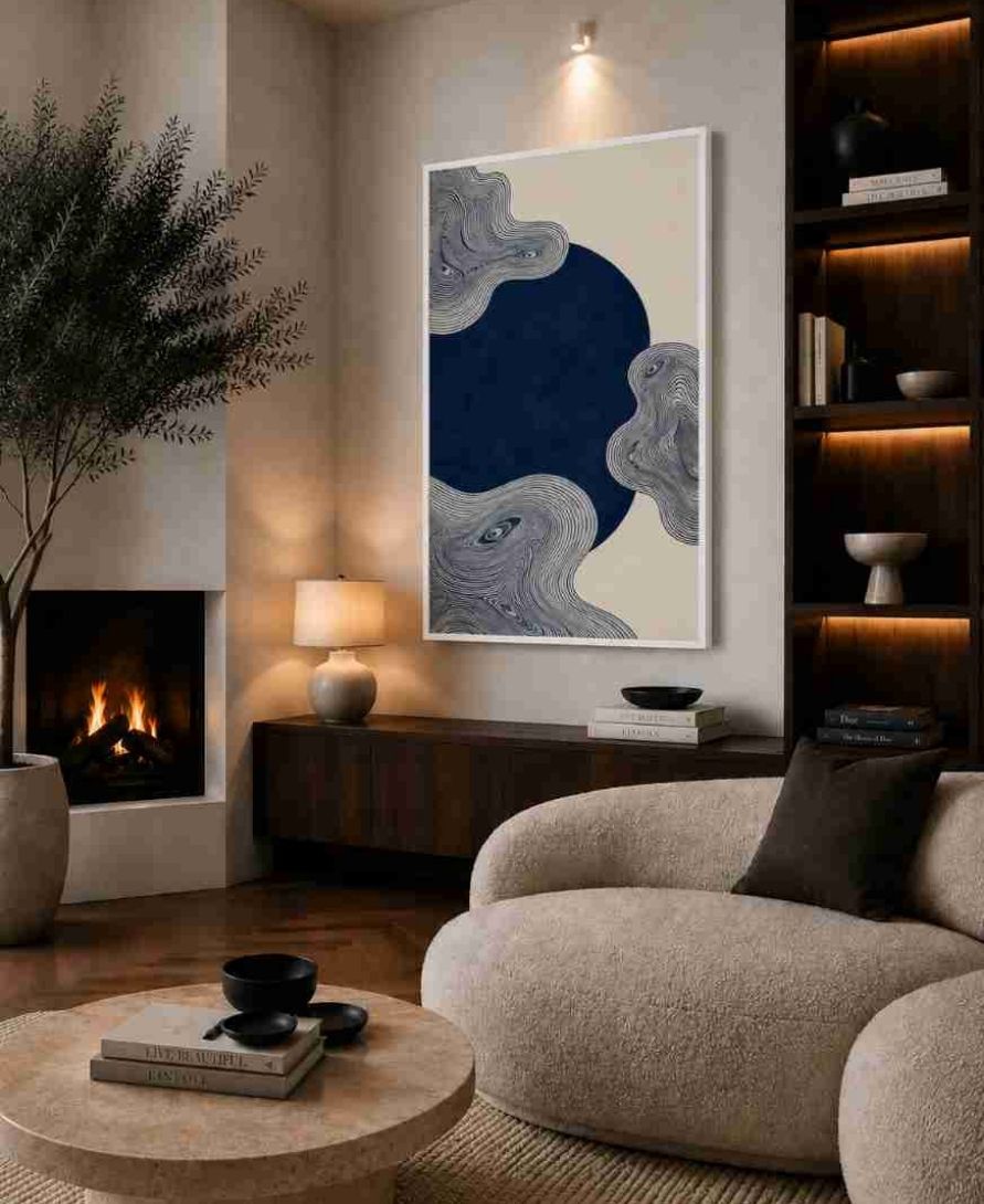Navy ink swirl with face motifs