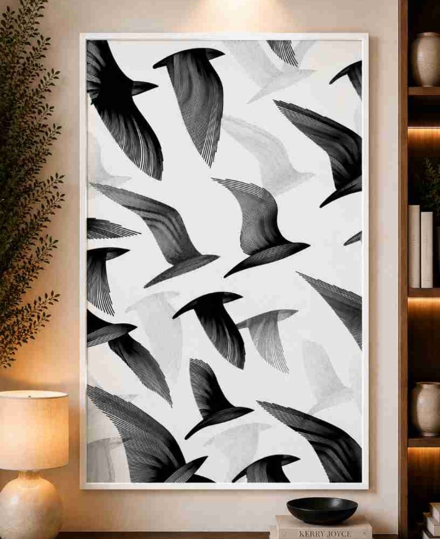 Black and white birds pattern (line art)