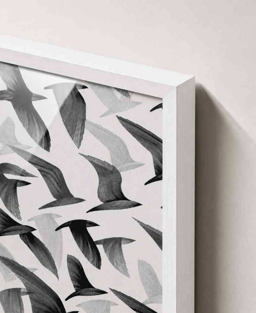 Black and white birds pattern (line art)