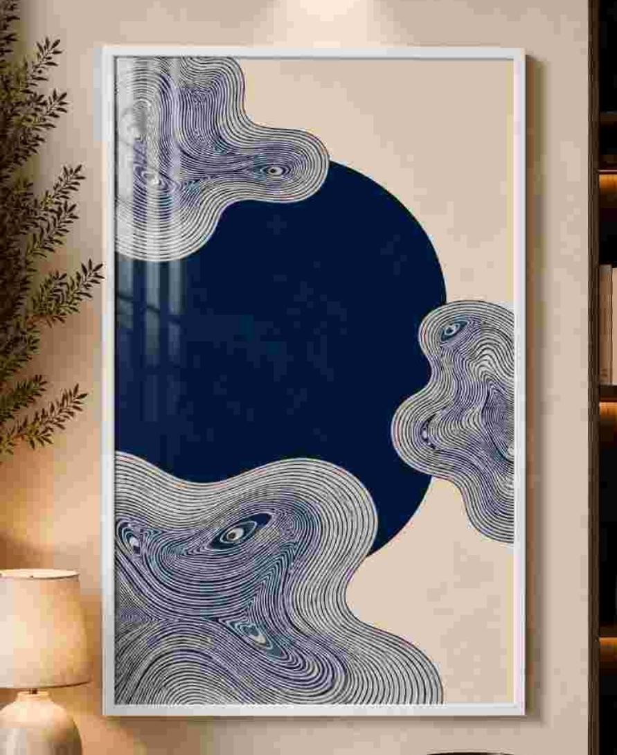 Navy ink swirl with face motifs