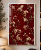 Cherry blossoms on deep red