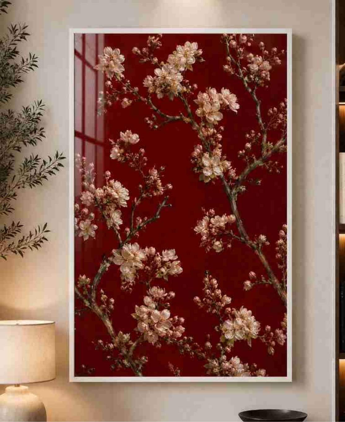 Cherry blossoms on deep red