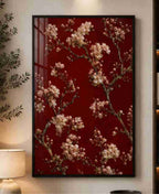 Cherry blossoms on deep red