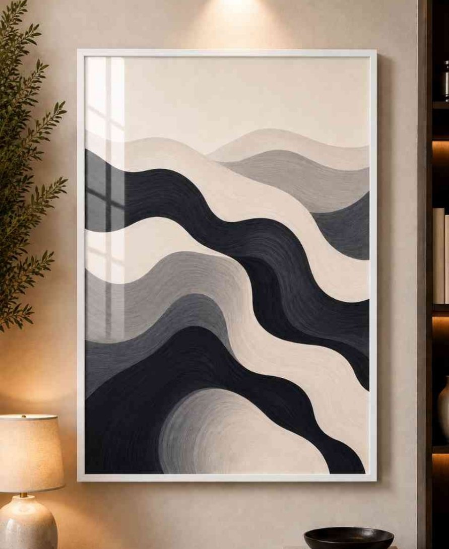 Black, grey & cream wave abstract
