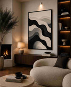 Black, grey & cream wave abstract