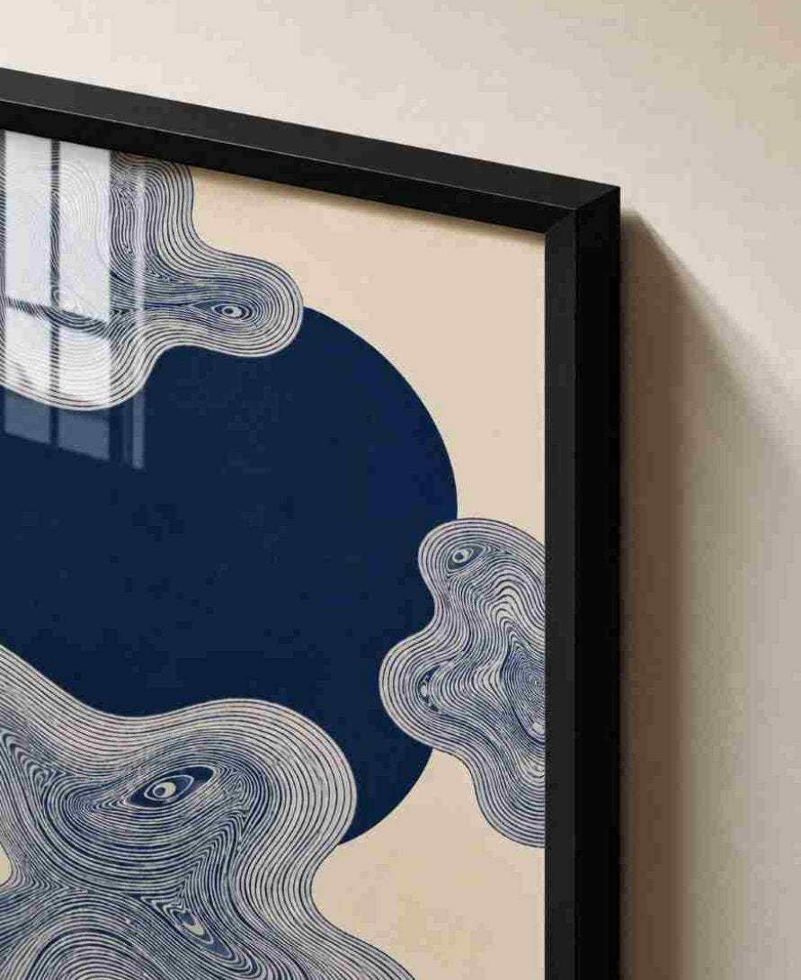 Navy ink swirl with face motifs