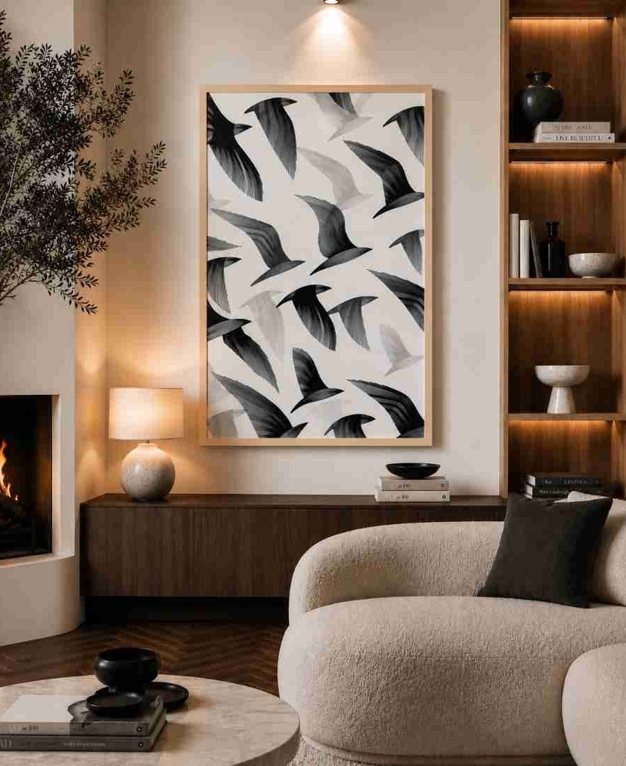 Black and white birds pattern (line art)