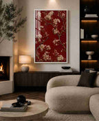Cherry blossoms on deep red