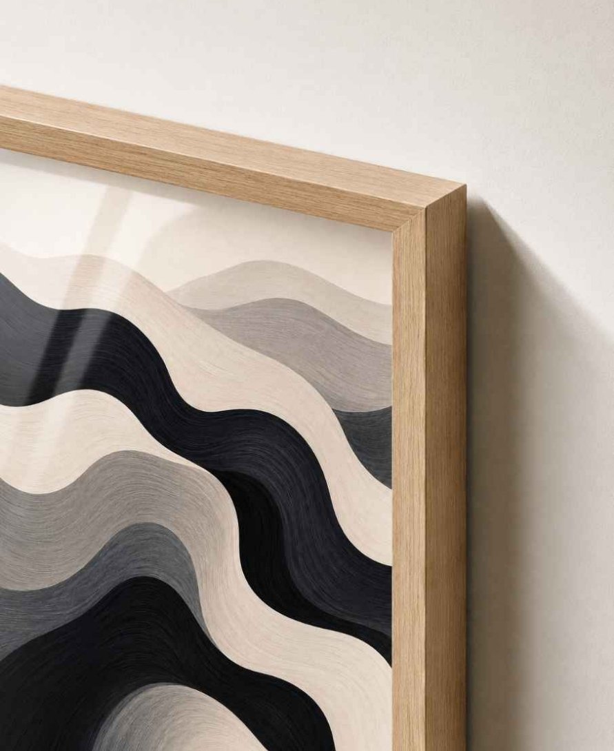 Black, grey & cream wave abstract