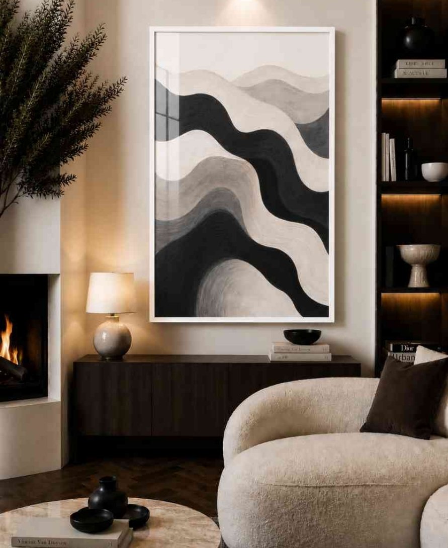 Black, grey & cream wave abstract