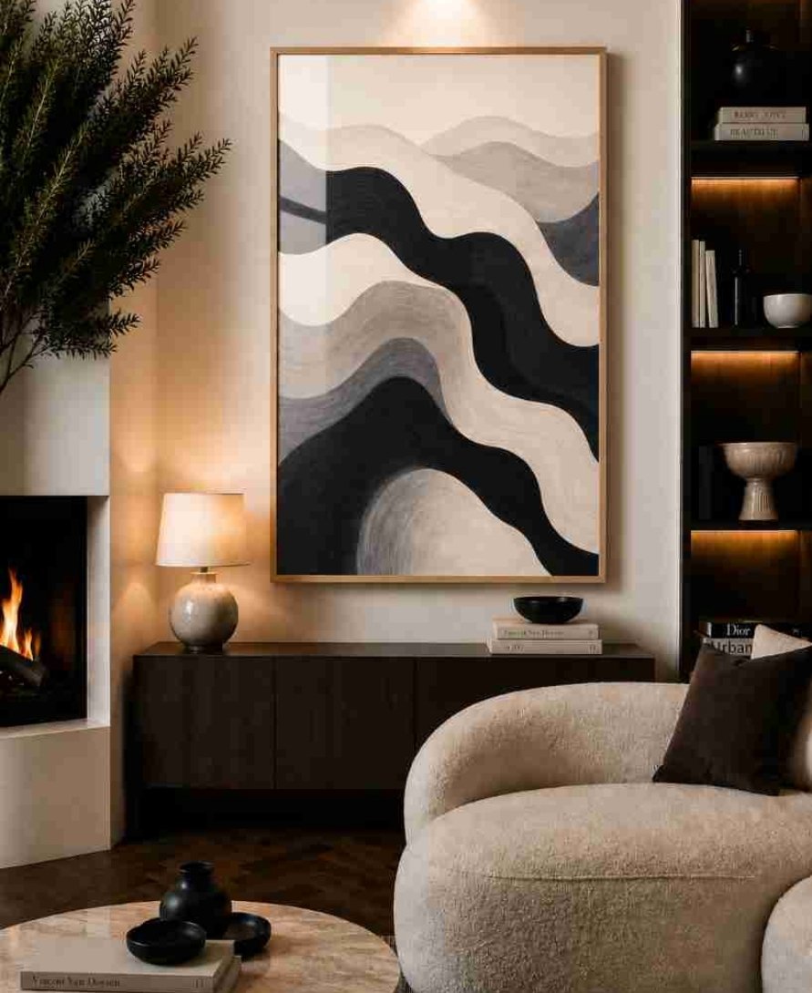 Black, grey & cream wave abstract