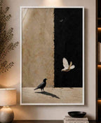Crow and dove on split wall (light/dark)