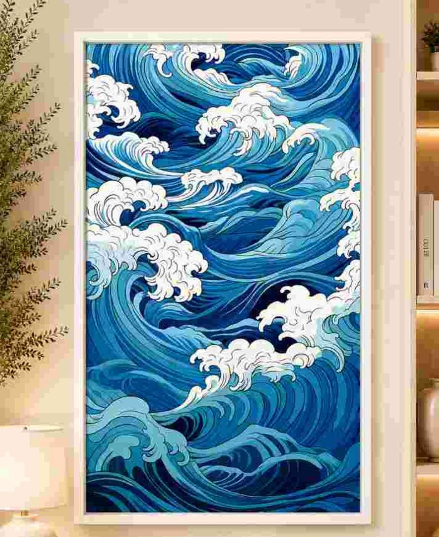 Japanese-style ocean waves (blue/white)