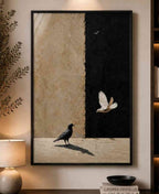 Crow and dove on split wall (light/dark)