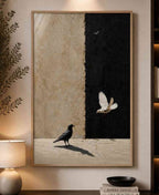 Crow and dove on split wall (light/dark)