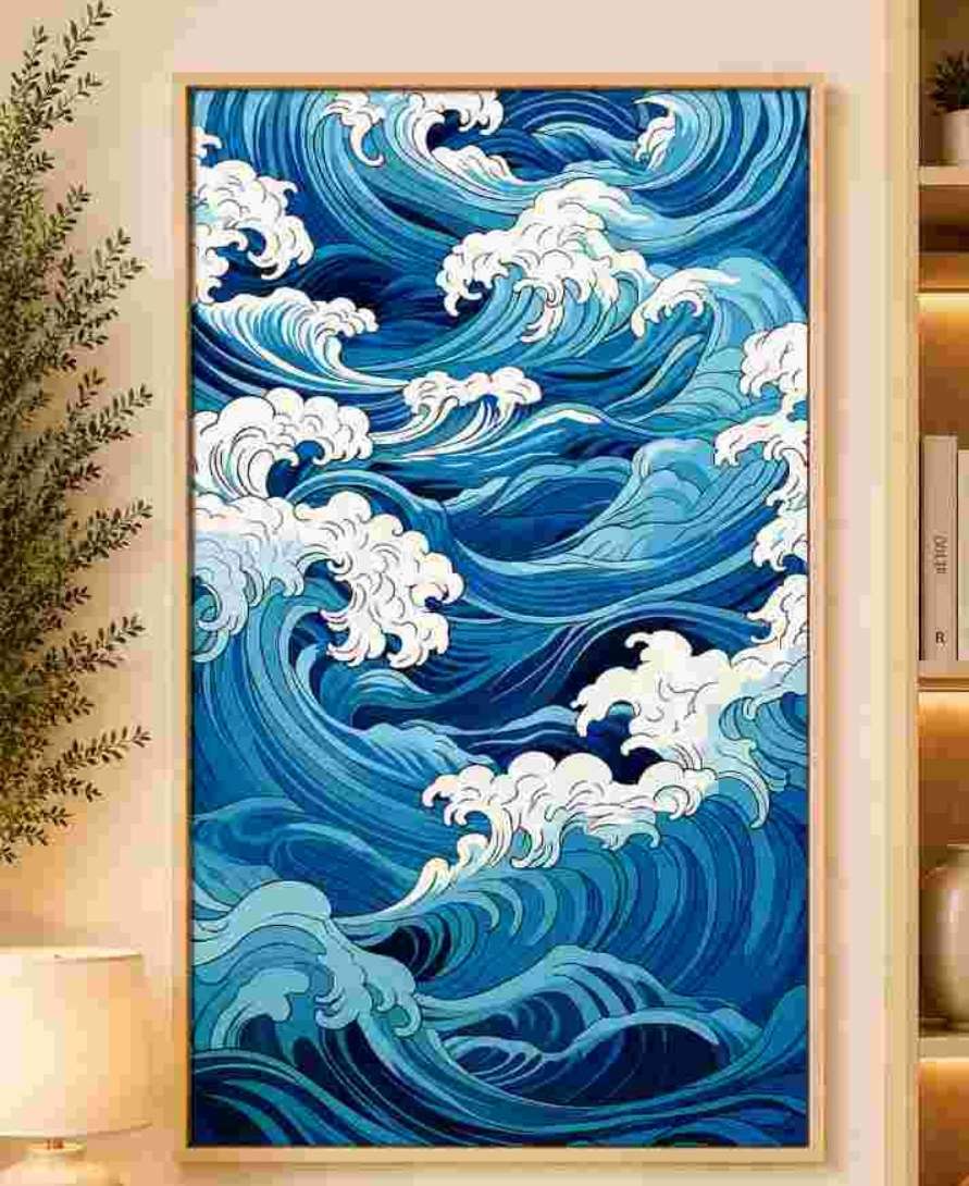 Japanese-style ocean waves (blue/white)