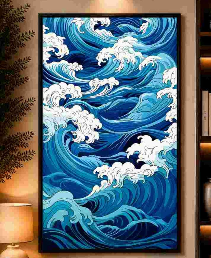Japanese-style ocean waves (blue/white)