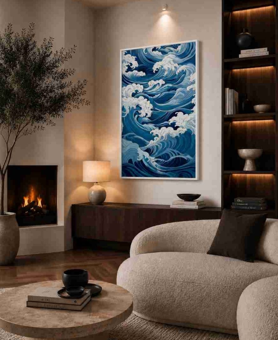 Japanese-style ocean waves (blue/white)