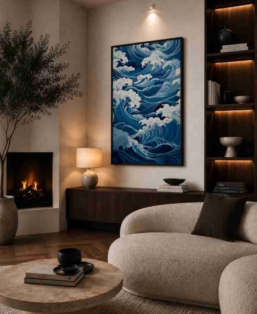 Japanese-style ocean waves (blue/white)