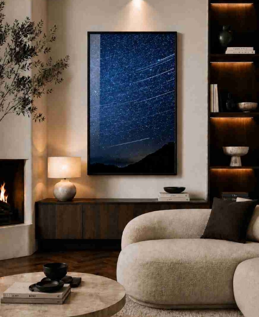 Star trails over mountains