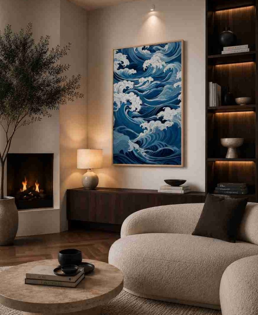 Japanese-style ocean waves (blue/white)
