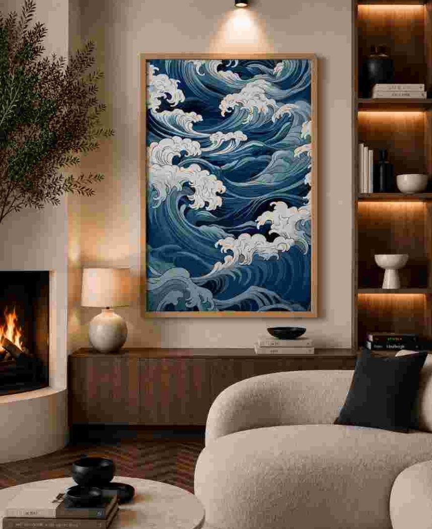 Japanese-style ocean waves (blue/white)