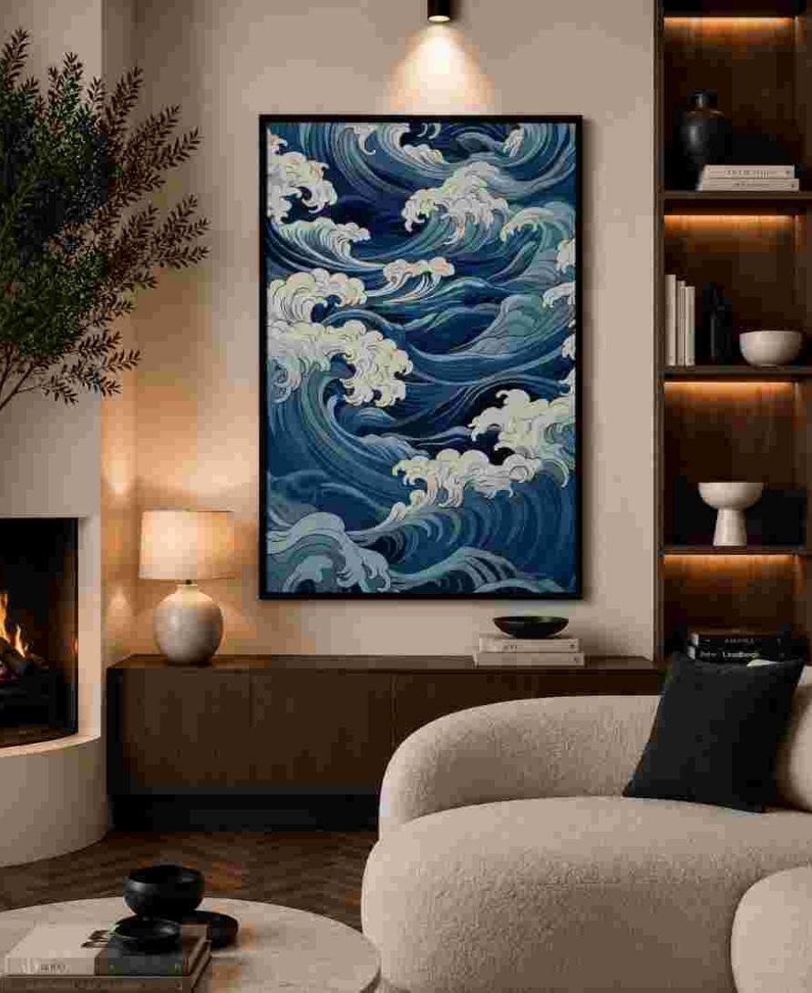 Japanese-style ocean waves (blue/white)