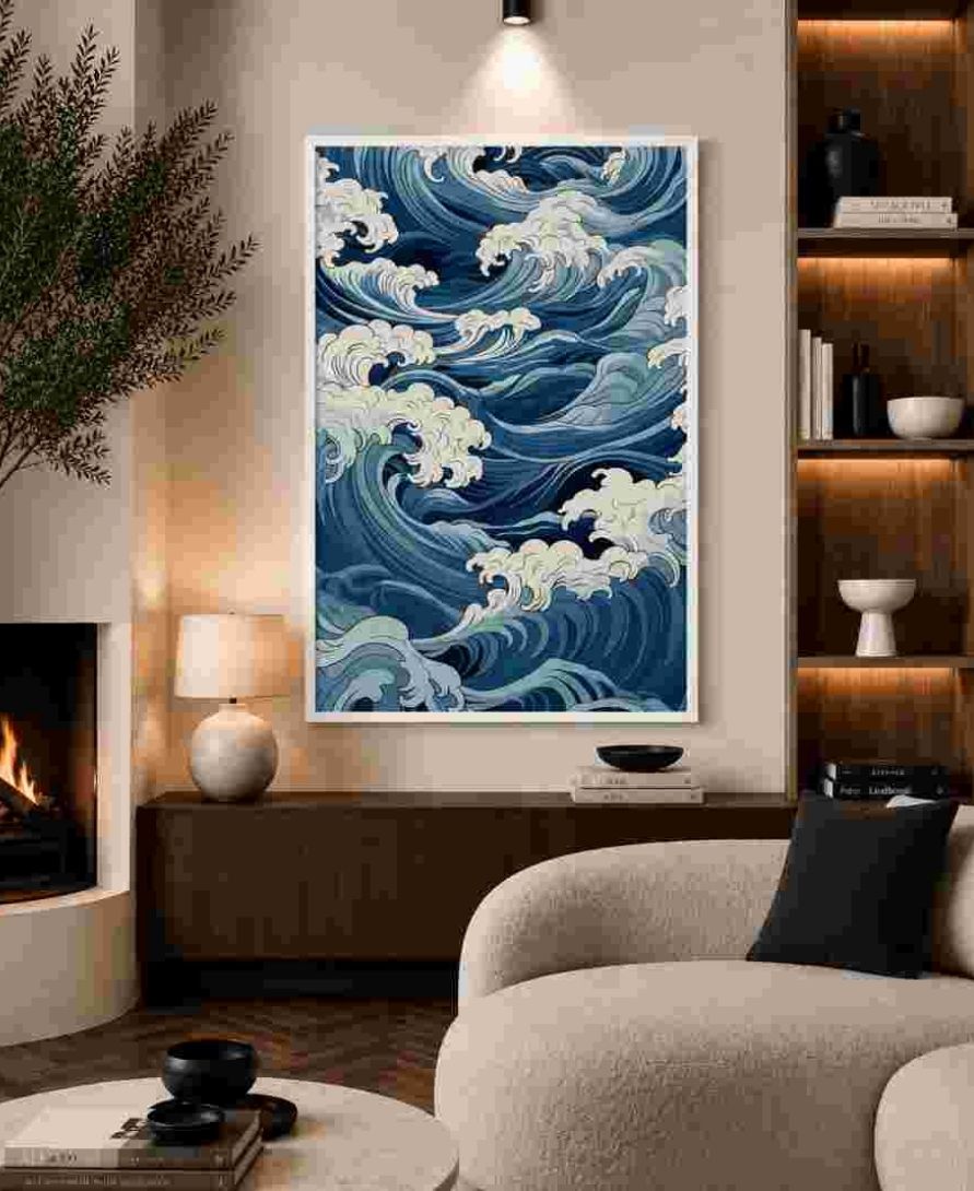 Japanese-style ocean waves (blue/white)