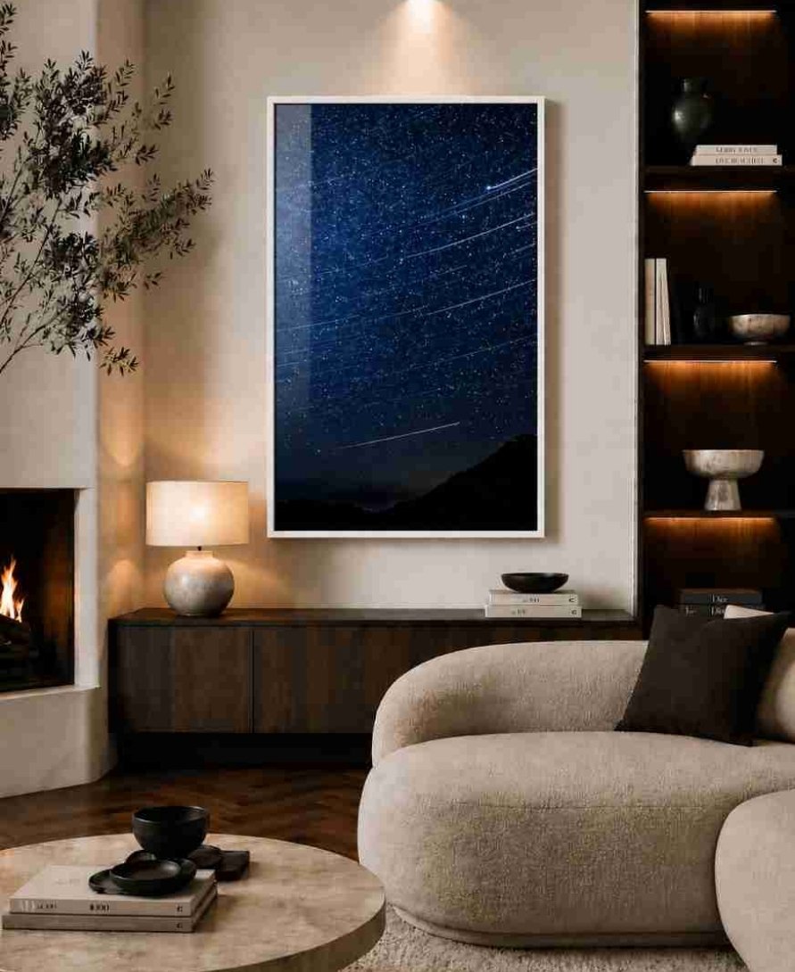 Star trails over mountains