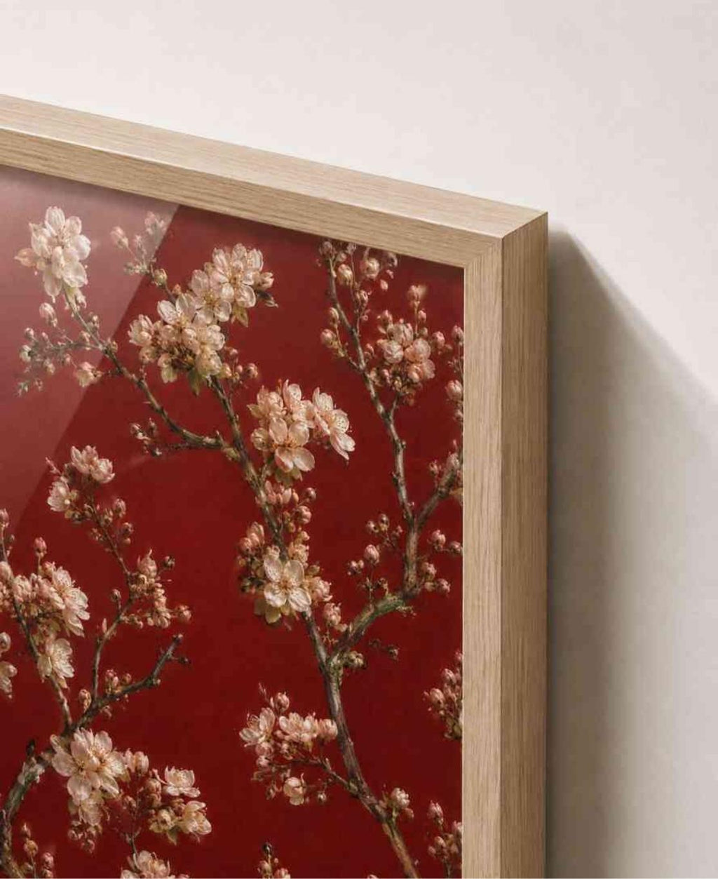 Cherry blossoms on deep red