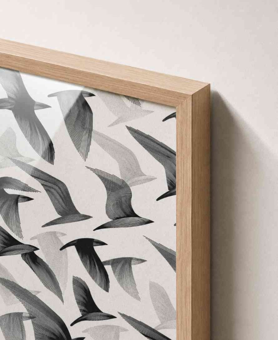Black and white birds pattern (line art)
