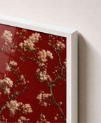 Cherry blossoms on deep red