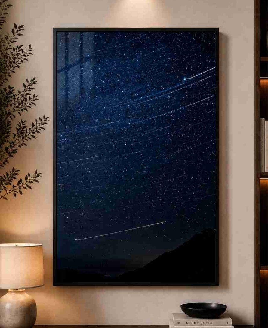 Star trails over mountains