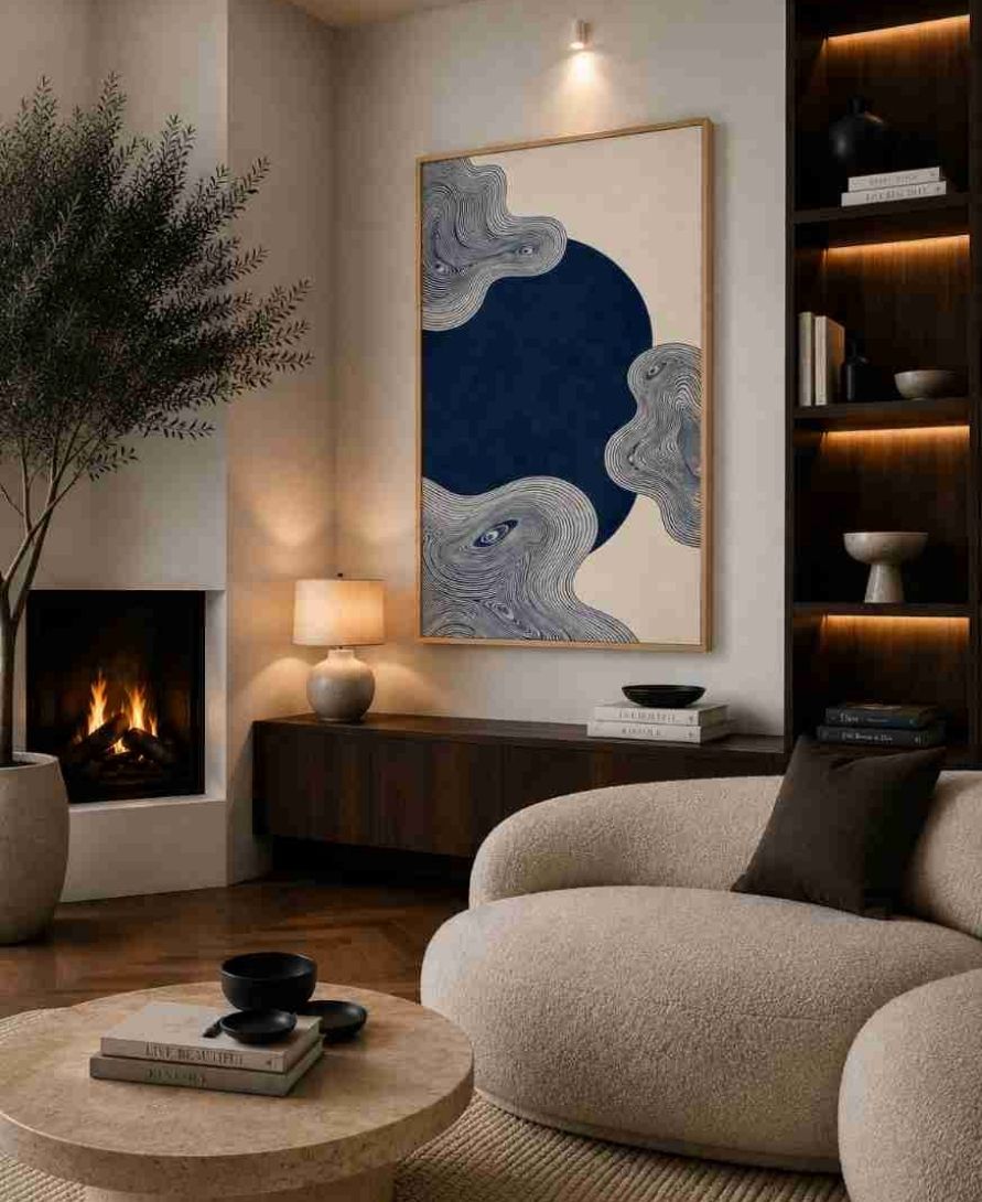 Navy ink swirl with face motifs