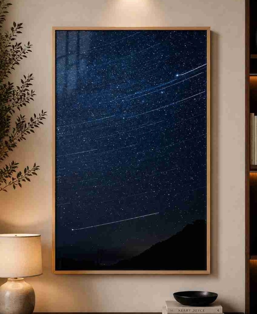 Star trails over mountains