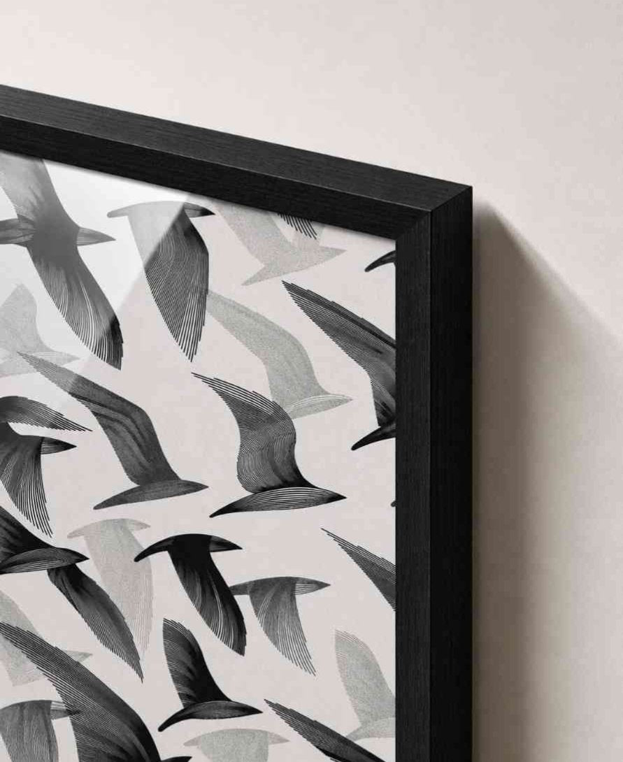 Black and white birds pattern (line art)