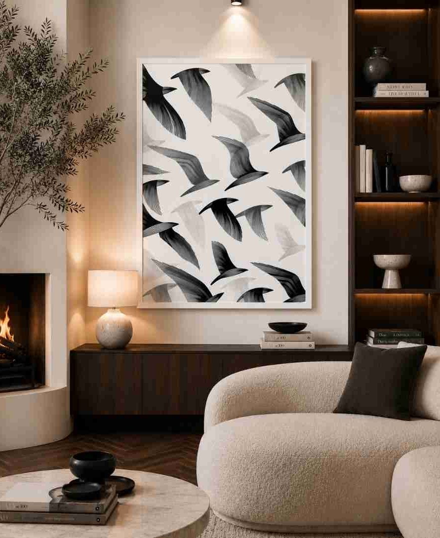 Black and white birds pattern (line art)