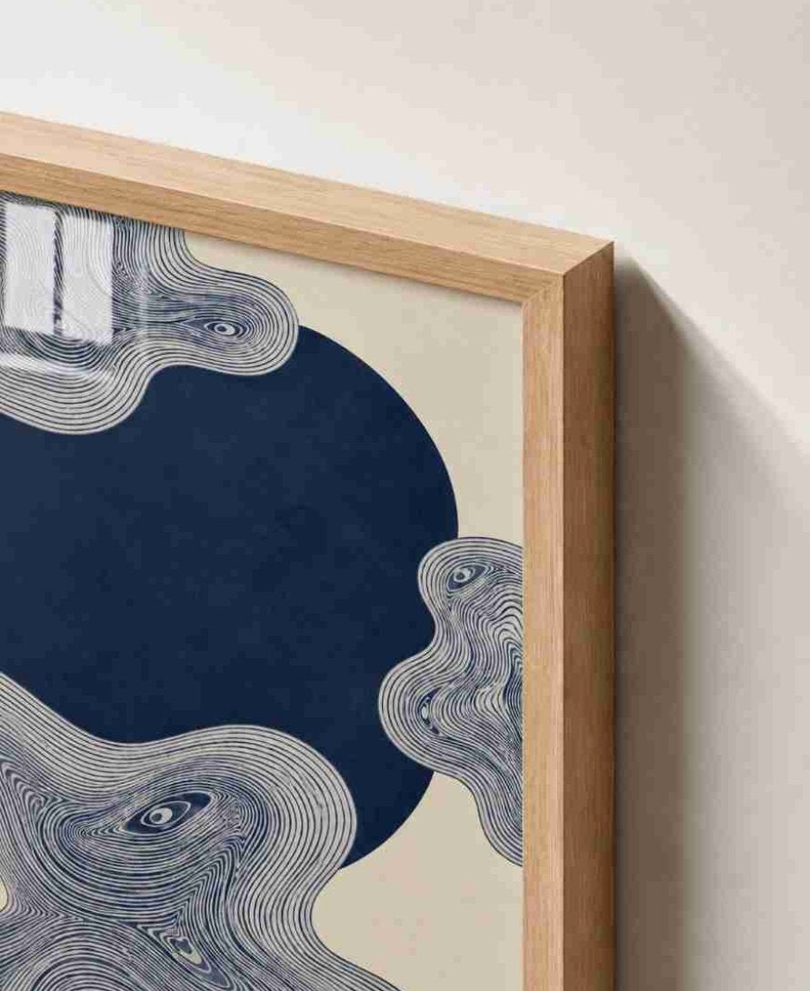 Navy ink swirl with face motifs