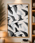 Black and white birds pattern (line art)