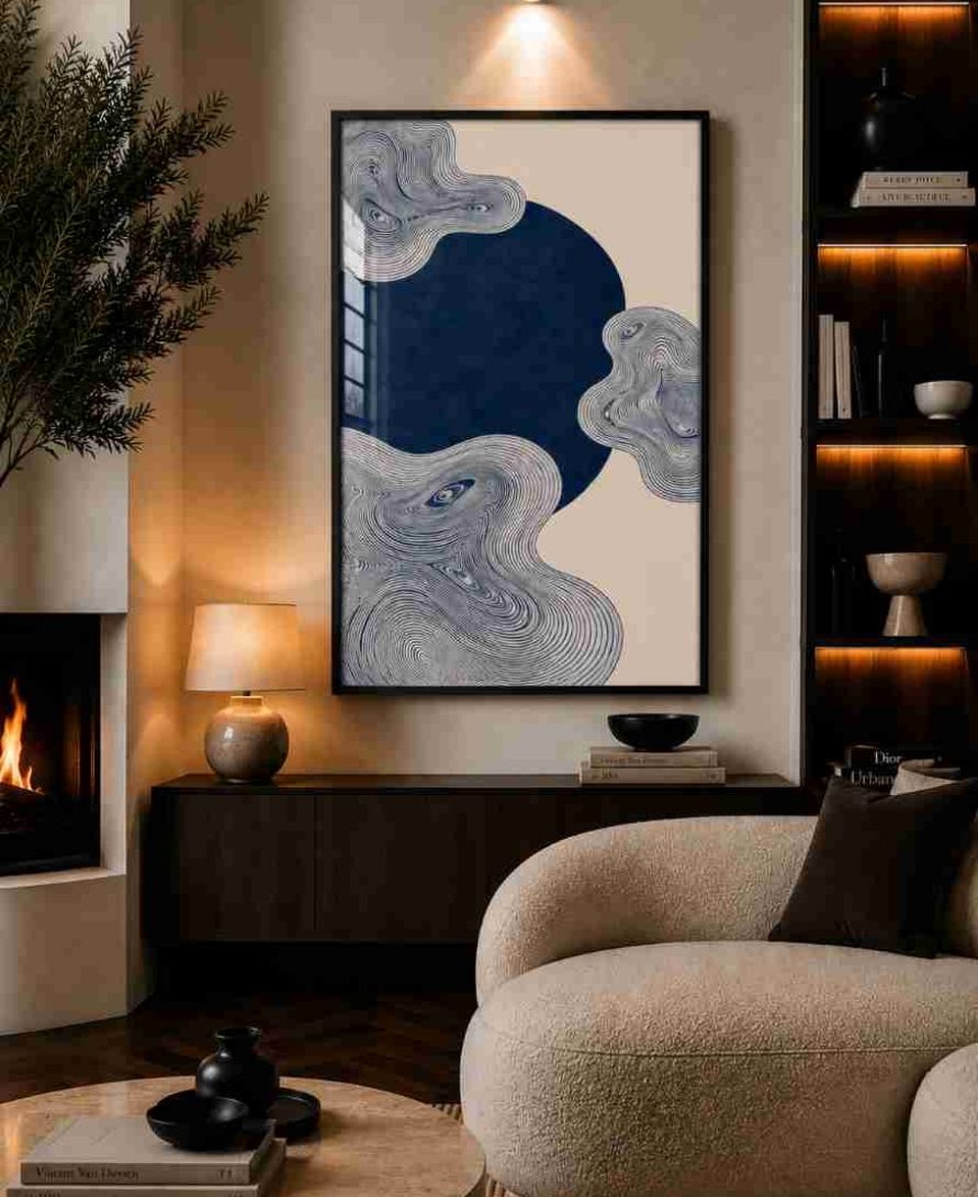 Navy ink swirl with face motifs