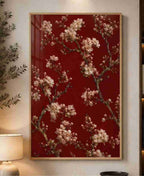 Cherry blossoms on deep red