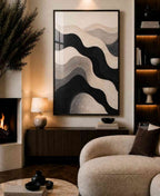 Black, grey & cream wave abstract