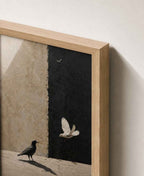 Crow and dove on split wall (light/dark)